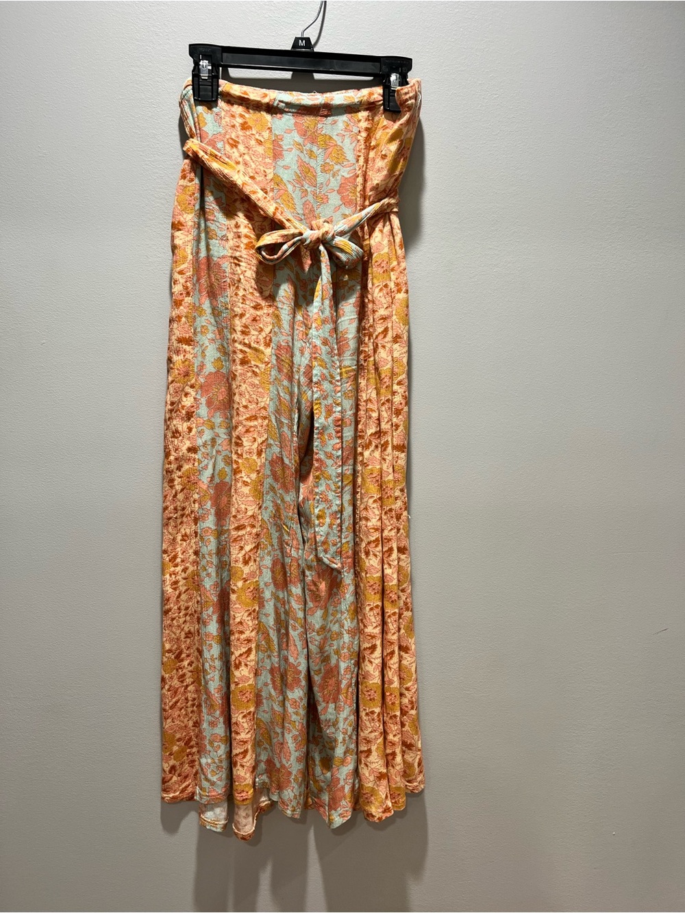 Free People Bali Sultry Flare Pants XS Peach Turquoise Floral Boho Wide Leg